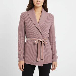 Talbots Mauve Ribbed Cardigan with Velvet Tie Belt Size M